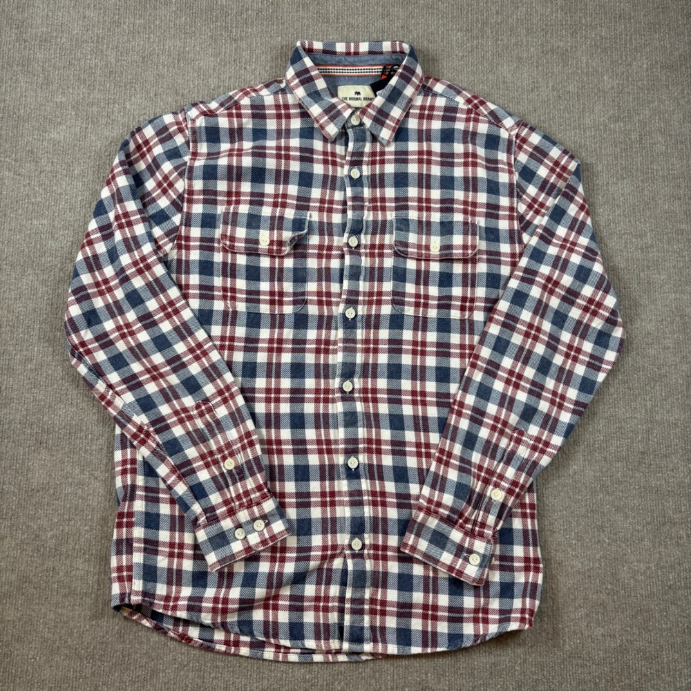 The Normal Brand Mountain Flannel Overshirt Mens Medium-T White Plaid Button Up - Picture 4 of 8